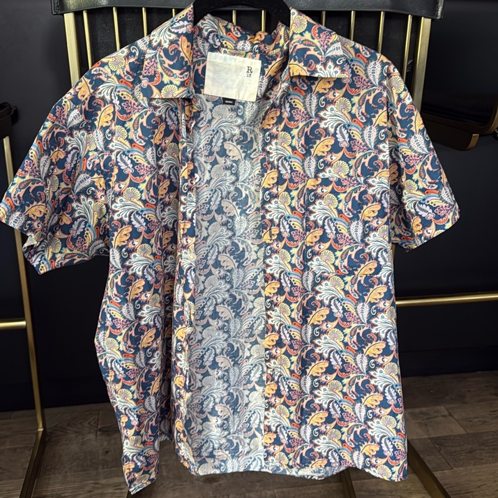 R13 printed short sleeve button down shirt with pocket